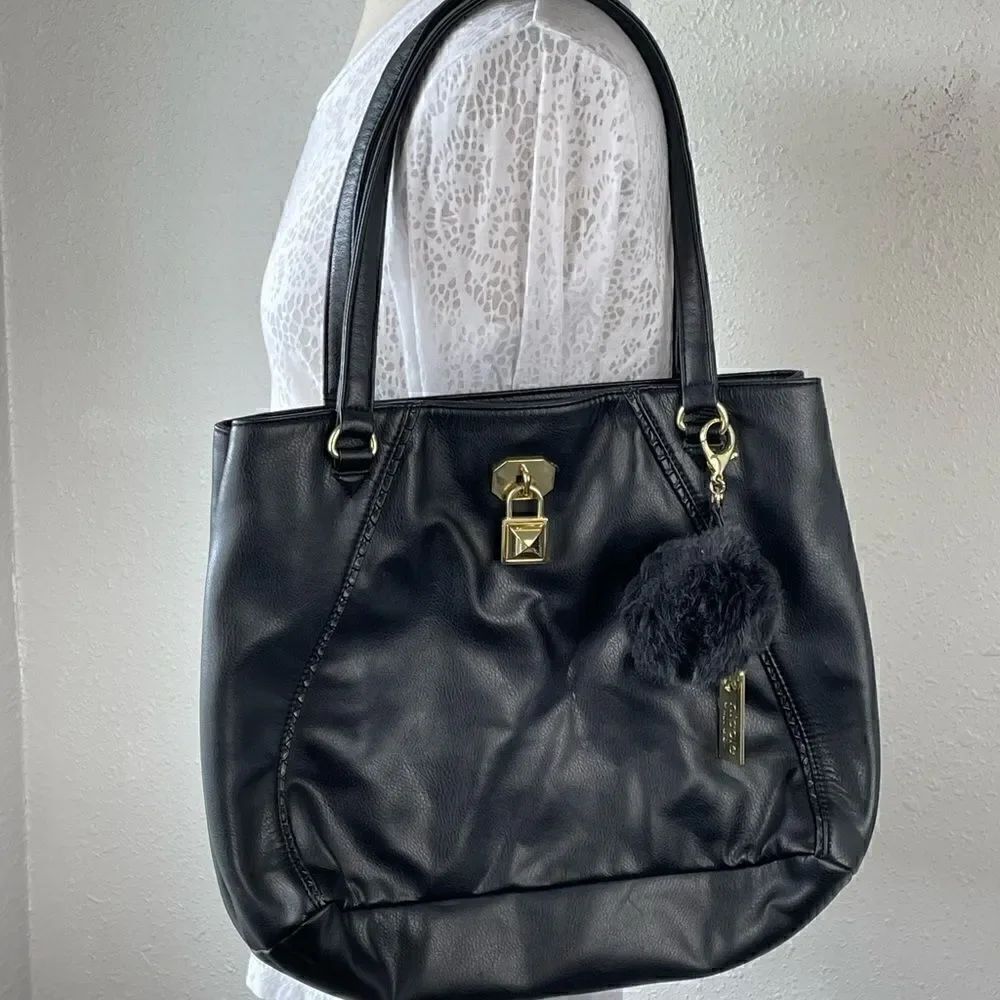 EUC Nicole By Nicole Miller Womens Black Faux Leather Shoulder Bag